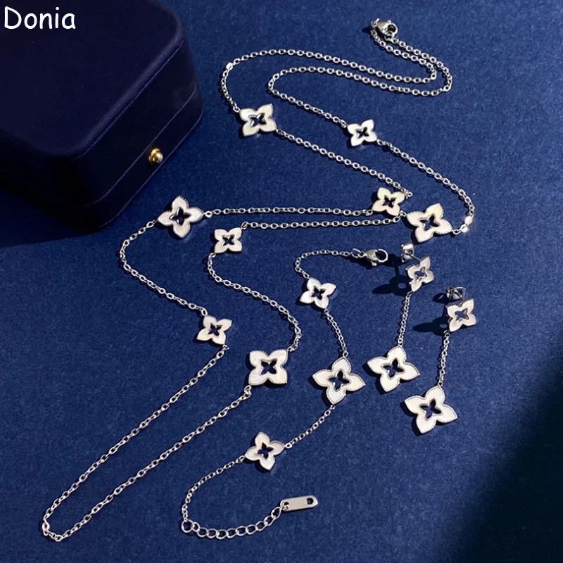 Donia Jewelry Fashion White Shell Flower Titanium Long Necklace Bracelet Earrings Personalized Luxury Gift.