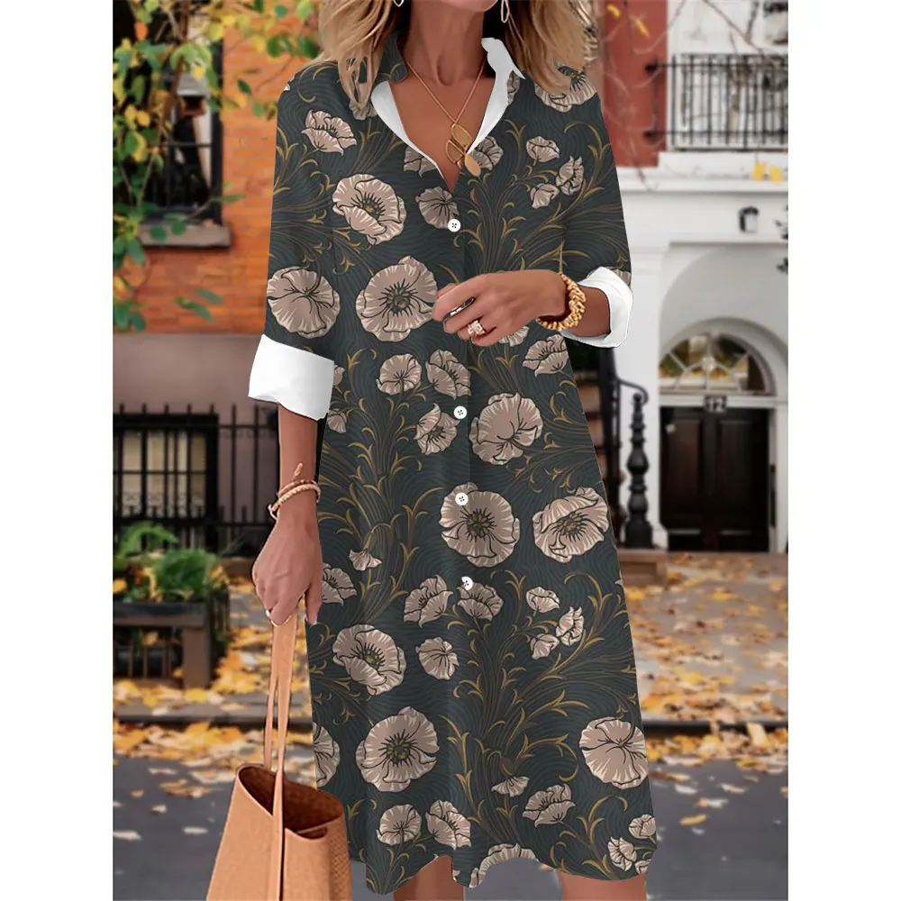 

2024 женское платье-рубашка элегантные и красивые женские платья одежда черные винтажные праздничные Платья с цветочным принтом Роскошные платья