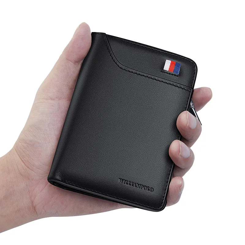 Мужской кошелек из натуральной кожи модный короткий на молнии