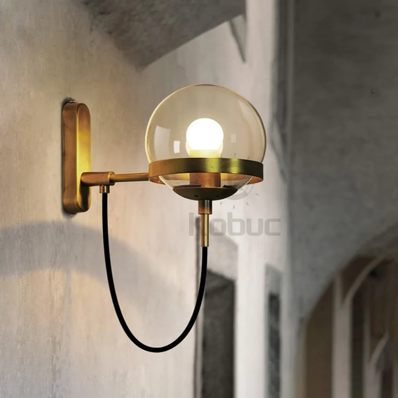 

Kobuc Loft Glass LED Wall Lamp Modern globe Bedroom wall lightBronze/Black Iron Home Wall Lighting for Stair Kitchen Living Room