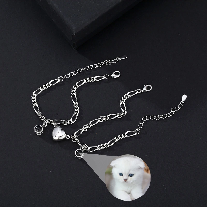 Magnetic Peach Heart Pendant Personalized Custom Photo Projection Couple Bracelet Commemorative Jewelry Gifts Drop Shipping
