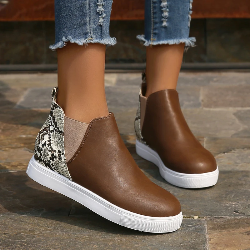 2023 New Fashion Short Ankle Boots Large Size High Top Flat All-match Sneakers Comfy Leisure Slip on Women Shoes Bottines