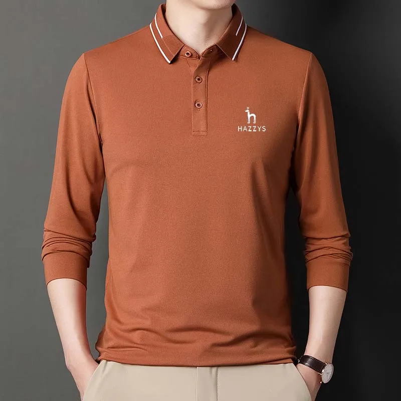 Men's Golf HAZZYS Polo Spring Clothes Men For Long Sleeve T-shirt Casual Everyday Versatile Wear Solid Color Cotton Top