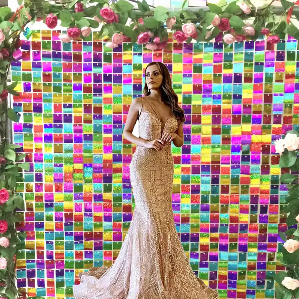 

16PCS Shiny Sequin Panel Backdrop 30x30cm Colorful Square Birthday Wedding Party Large Event Backdrop Decoration Home Decoration