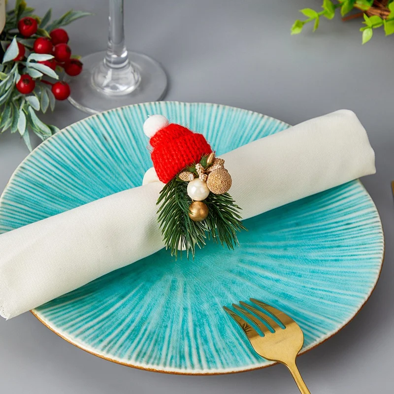 6 шт. пряжки для салфеток из сосновой шишки с золотой бусиной рождественские