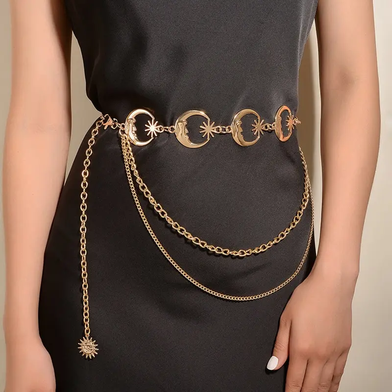 

1PC Multilayer Punk Gothic Sun Waist Chain Metal Belts For Women Dress Jewelry Waist Chain Waist Belts