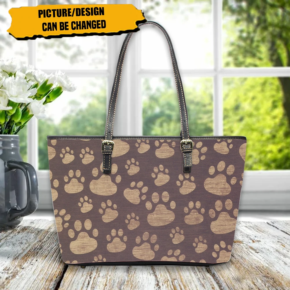 

Coloranimal Dog Footprint Brown Retro Bag Ladies Simple Wind Leather Tote Bag Waterproof Large Capacity Beach Bag Design Handbag