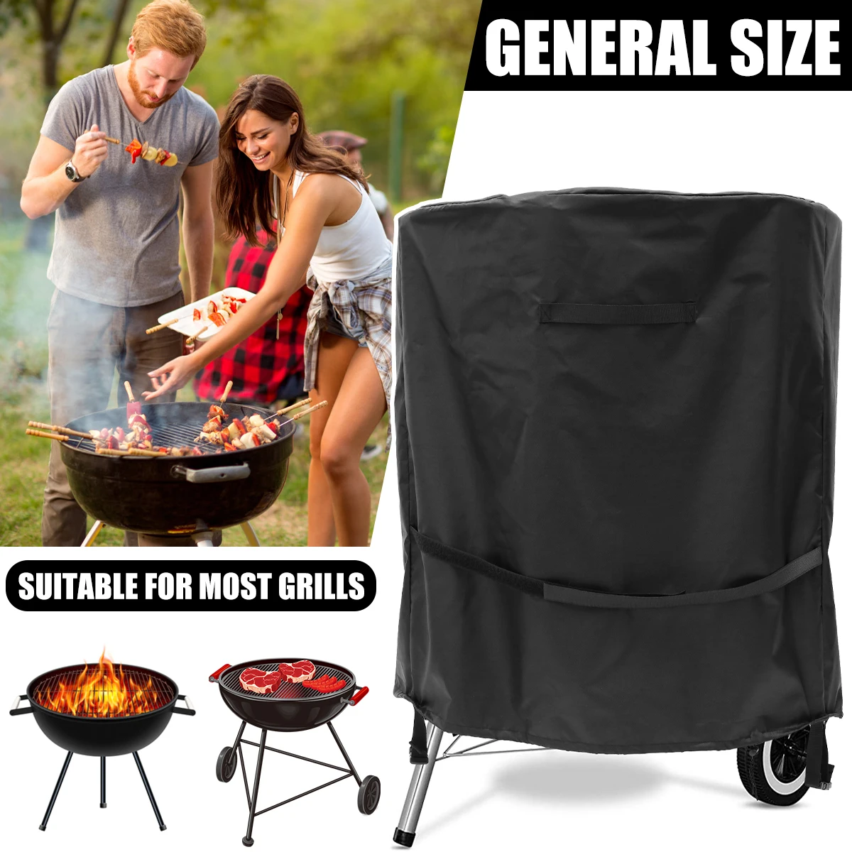 

BBQ Cover Round Barbecue Cover with Handle Drawstring Heavy Duty Oxford Fabric Grill Dust-proof Rain-proof for Outdoor Garden