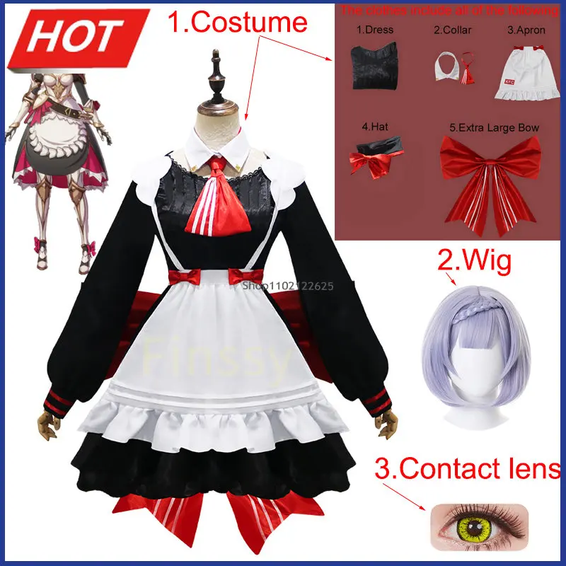 

Genshin Impact Noelle Косплей Костюм Хэллоуин Карнавал Лолита горничная Форма платье включая шляпу большой бант