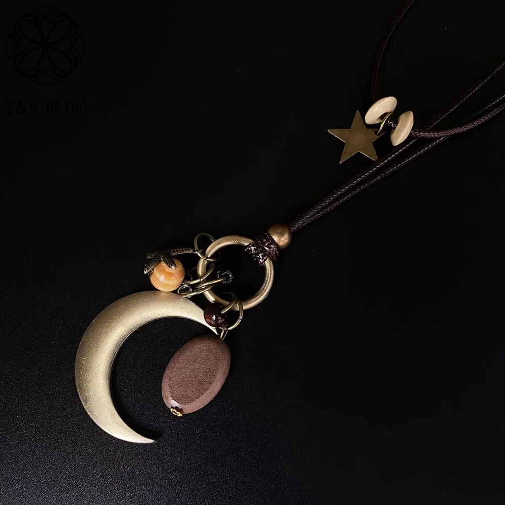Винтажное простое металлическое ожерелье в виде Луны для женщин античная