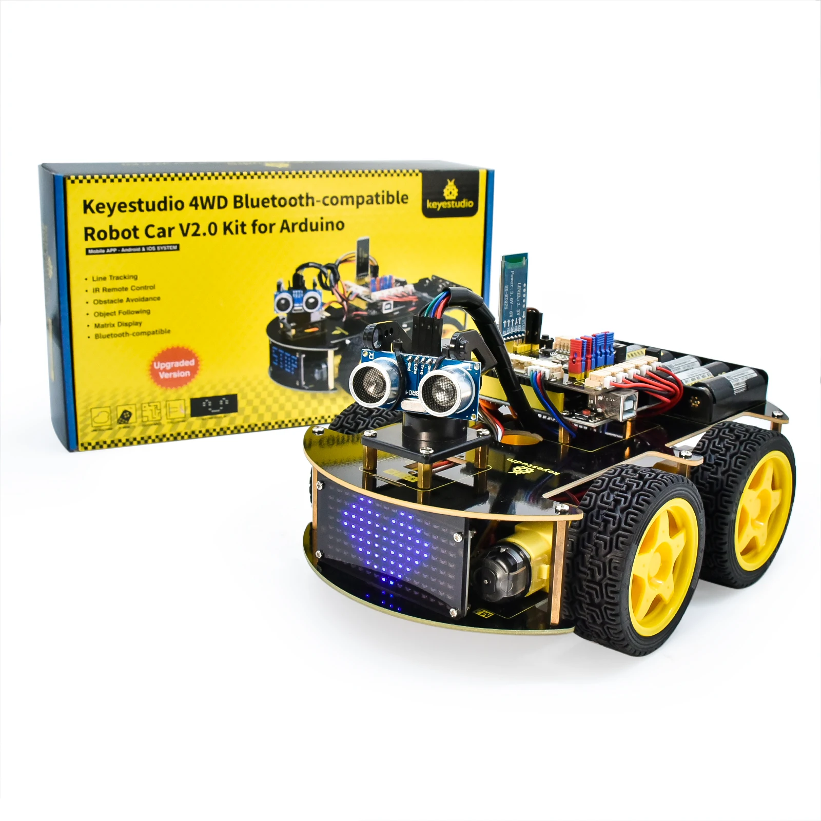 Keyestudio 4WD Multi BT Smart Car for Arduino Kit Robot Upgraded V2.0 W/LED Display Stem EDU /Programming DIY Robot Car