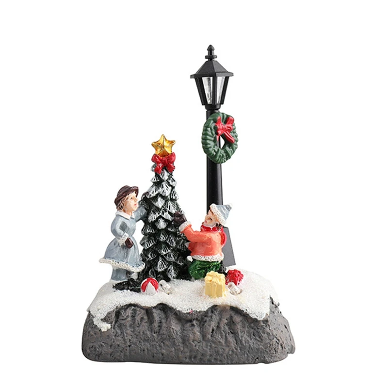 

Christmas Luminous Miniature Street Lights Resin Sculpture Dolls Home Decoration Ornaments Holiday Children's Gifts