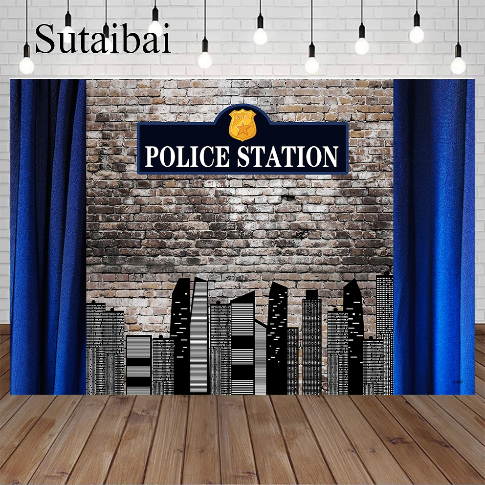 

Police Gun Photo Backgrounds Baby Cartoon Birthday Party Freeze Banner Child Portrait Personalized Photography Backdrop
