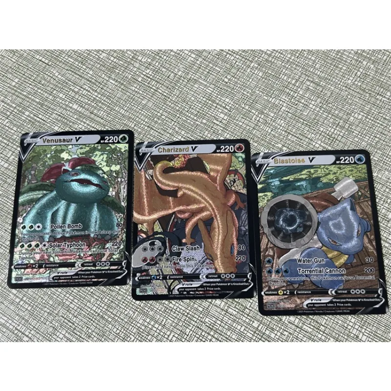 

3pcs/set Pokemon anime game peripheral DIY rare collection PTCG Pokemon card Charizard thick flash gold card toy birthday gift