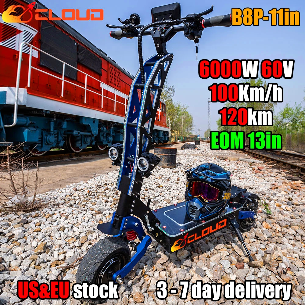 

CLOUD B8P 100KM/H Max Speed 6000W Dual Motors Adults E-scooter 60V 40Ah 120Km Charging Mileage 11in Road Tire Electric Scooters