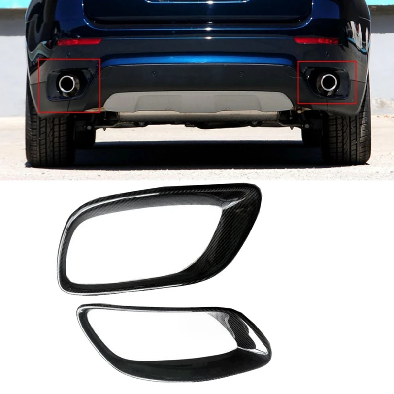 Real Carbon Fiber Tailpipe Trim Cover Exhaust Pipe Tail Throat Frame Car Parts For BMW X6 E71 2008-2013