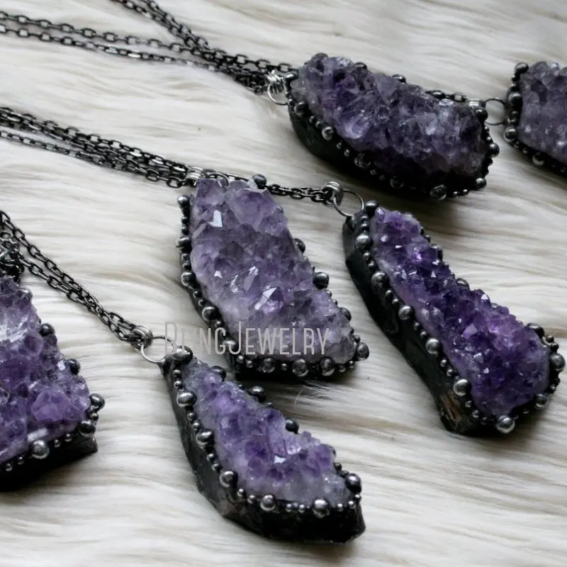 Ожерелье из клостера аметиста NM43801 необработанное натуральное ожерелье в стиле