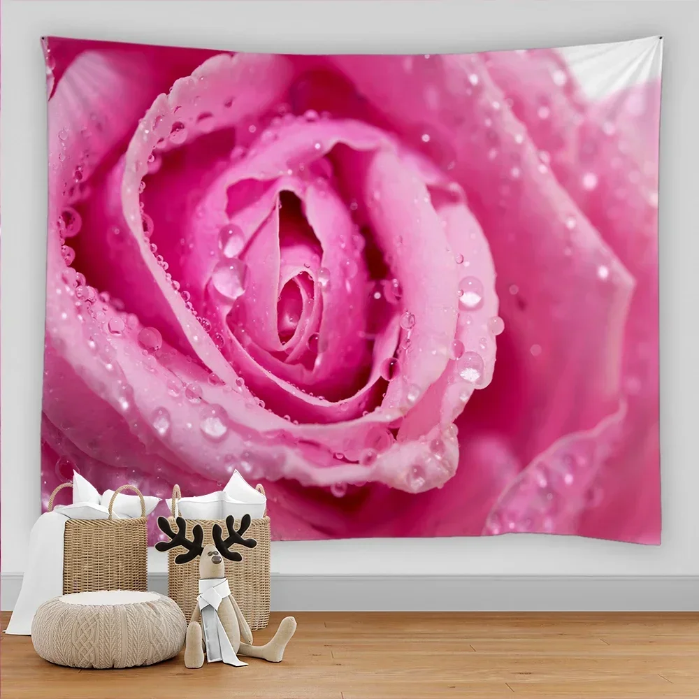 Romanticism Red Rose Tapestry 3D Flowers Wall Hanging Home Living Room Bedroom Decoration Kawaii Accessories Asthetic Tapiz