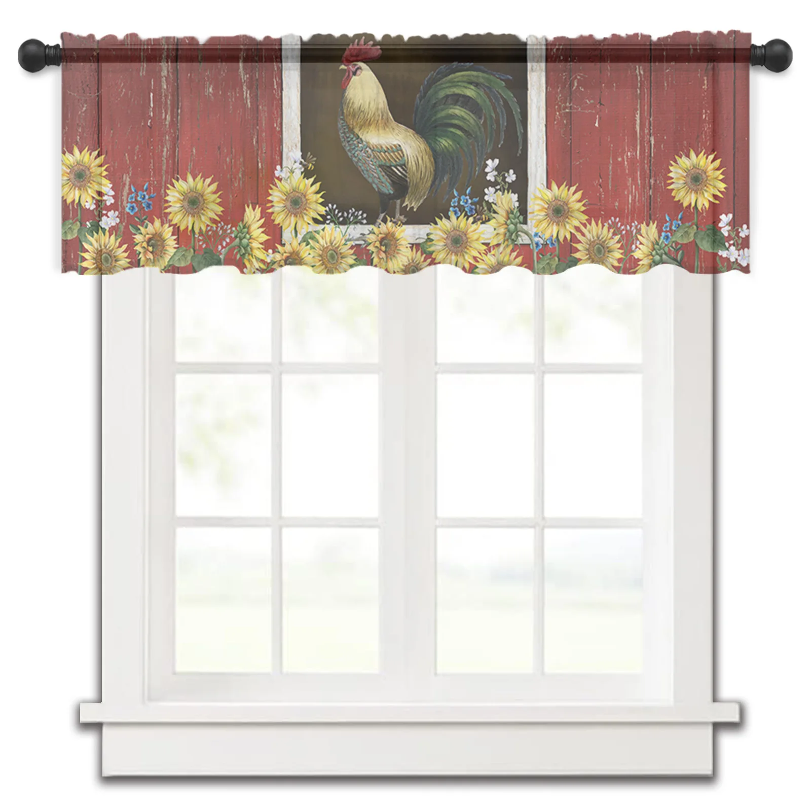 

Chicken Sunflower Farm Barn Kitchen Small Window Curtain Tulle Sheer Short Curtain Bedroom Living Room Home Decor Voile Drapes