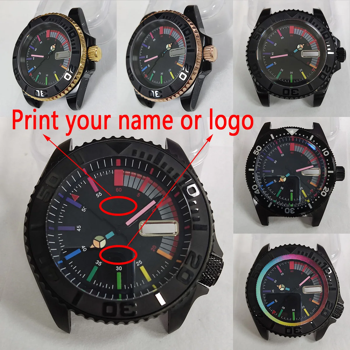 

custom logo nh35 case New watch men watch rainbow dial nh36 watch case nh36 dial skx007 diving watch modify part nh36 movement 0