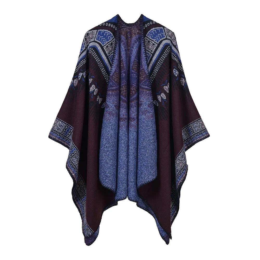 2022 Women's New Abstract Pattern Thickened Split Dual-purpose Cape Cross-border Special Hot Selling Cape Ponchos P6