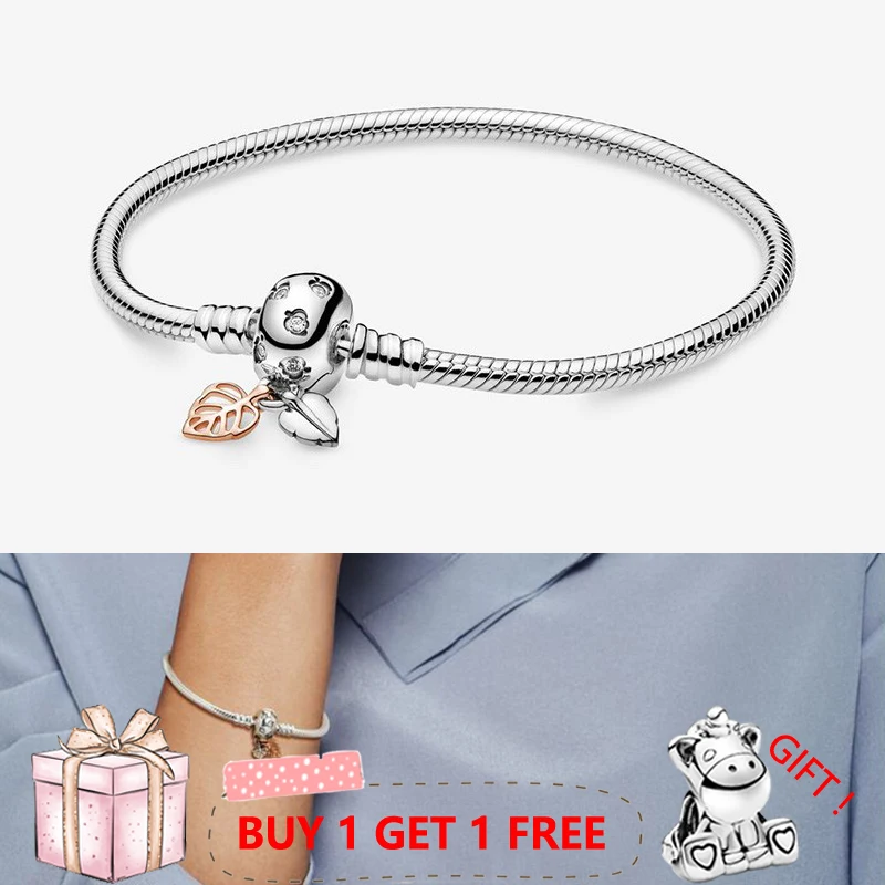 

925 Sterling Silver Pan Bracelet Shiny Silver Deciduous Button Bracelet Fit European Charm Bracelets Women Jewelry