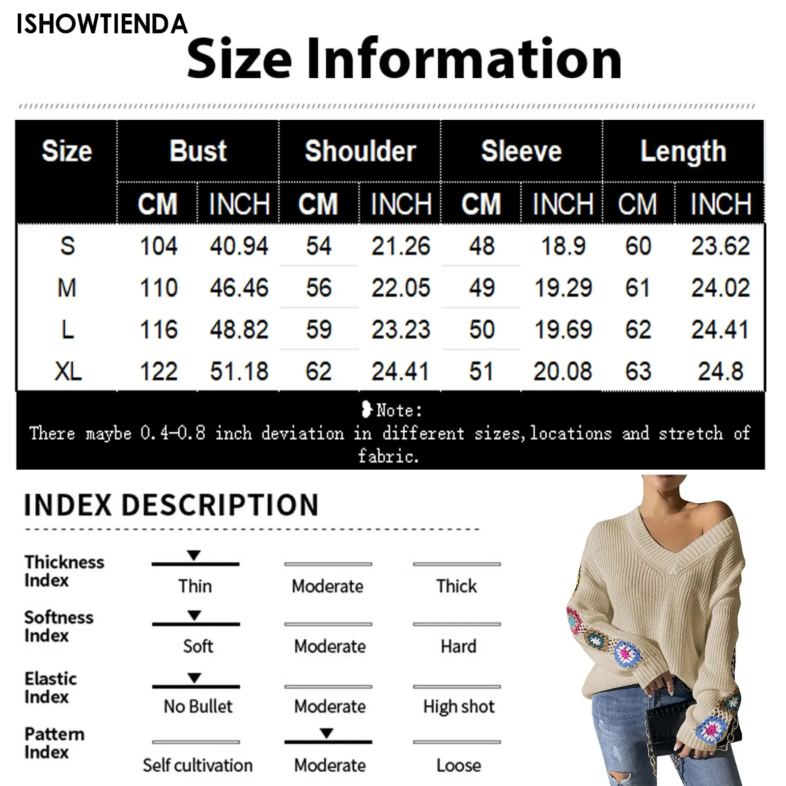 Женский трикотажный пуловер с длинным рукавом V-образным вырезом