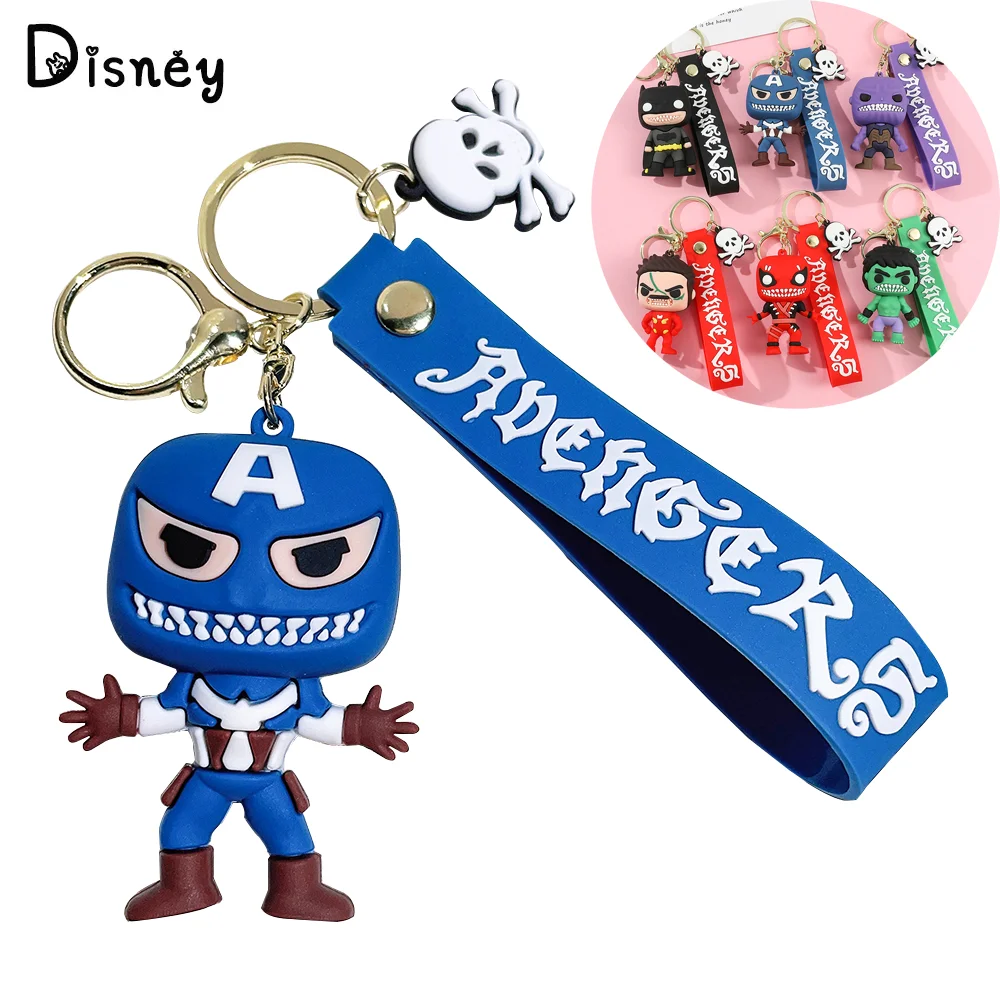 

Disney Avengers Keychain Marvel Superhero Deadpool Captain America Silicone Pendant Keyring Car Key Holder Accessories Gifts