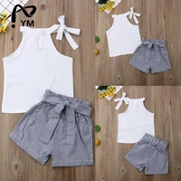new toddler kids baby girls sets solid white t shirt tops striped pants shorts children girls summer outfits 2 7y