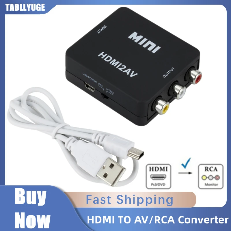 HDMI2AV RCA AV/CVSB L/R Video to HDMI-compatible AV Scaler Adapter HD Video Converter Box 1080P Support NTSC PAL