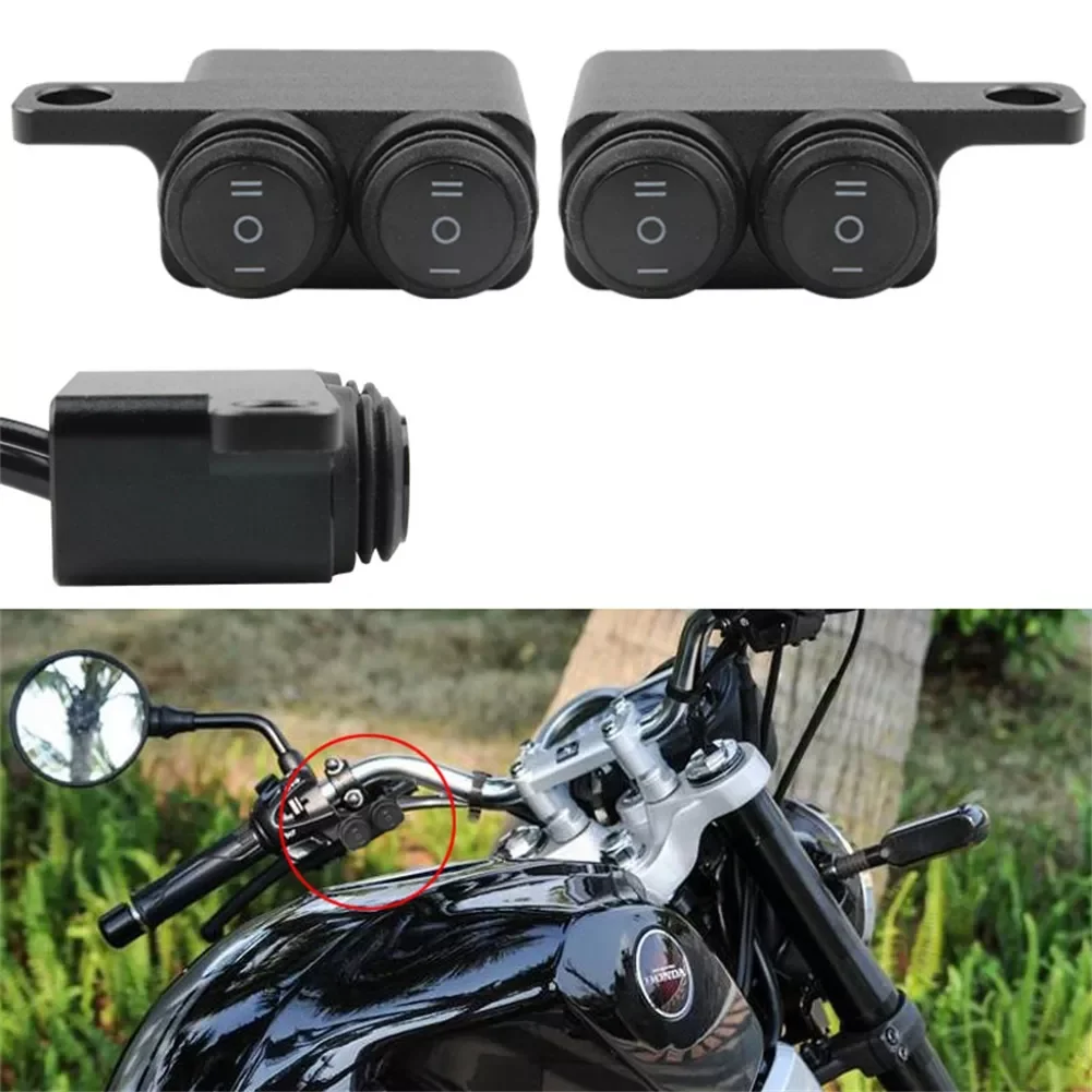 

Motorcycle Mirror Mount Switch Headlight Hazard Brake Fog Light Switch Waterproof Aluminum Dual ON-OFF-ON Switch Buttons
