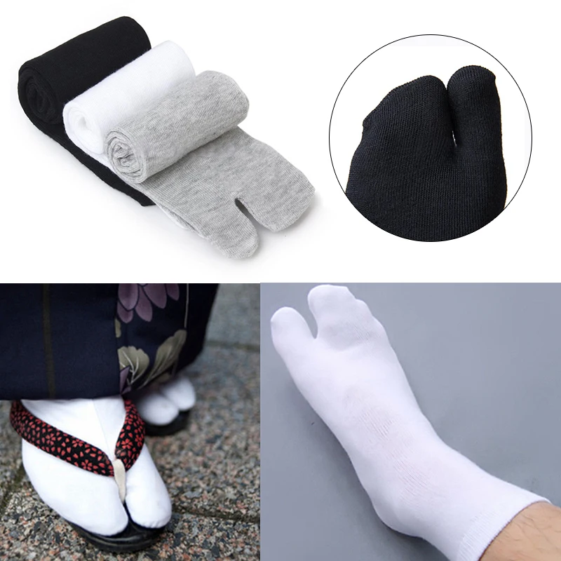 

1Pair Two-Toed Clog Socks Japanese Kimono Flip Flop Sandal Split Toe Tabi Ninja Geta Men's Solid Color Sports Socks Wholesale