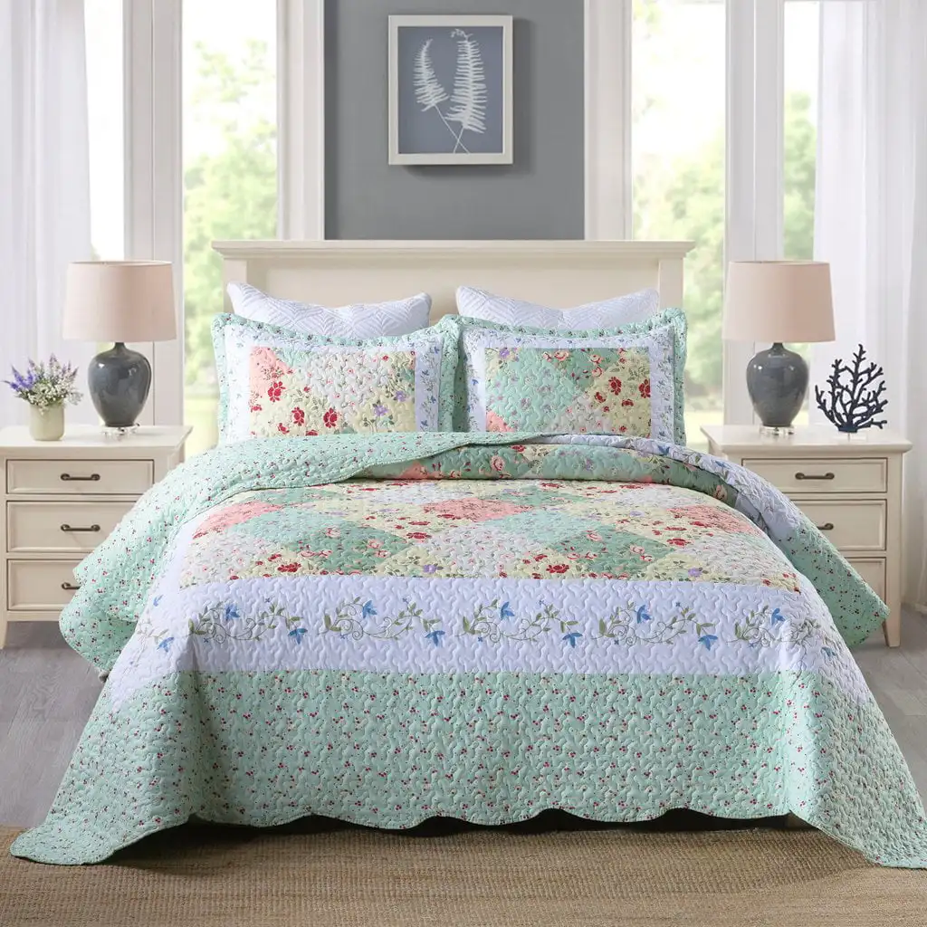 

3 Piece Printed Quilt Set Lightweight Bedspread Set By014