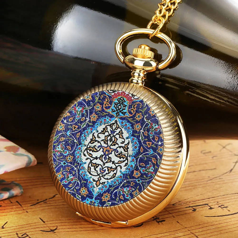 Pocket Watch for Women Men Gift Lucky Symbol Pattern Turnable Dial Luxury Fob Quartz Watch Pendant Necklace Reloj De Bolsillo