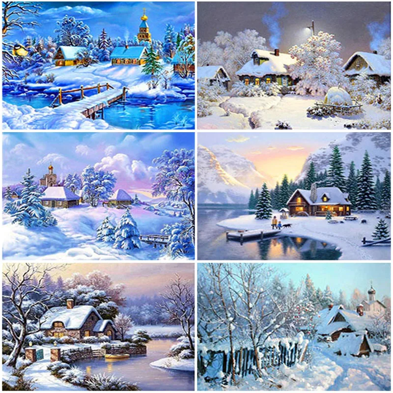 

Snow Scenery DIY 5D Diamond Painting Full Round Mosaic Resin Winter Landscape Diamond Embroidery Cross Stitch Kits Wall Art Gift