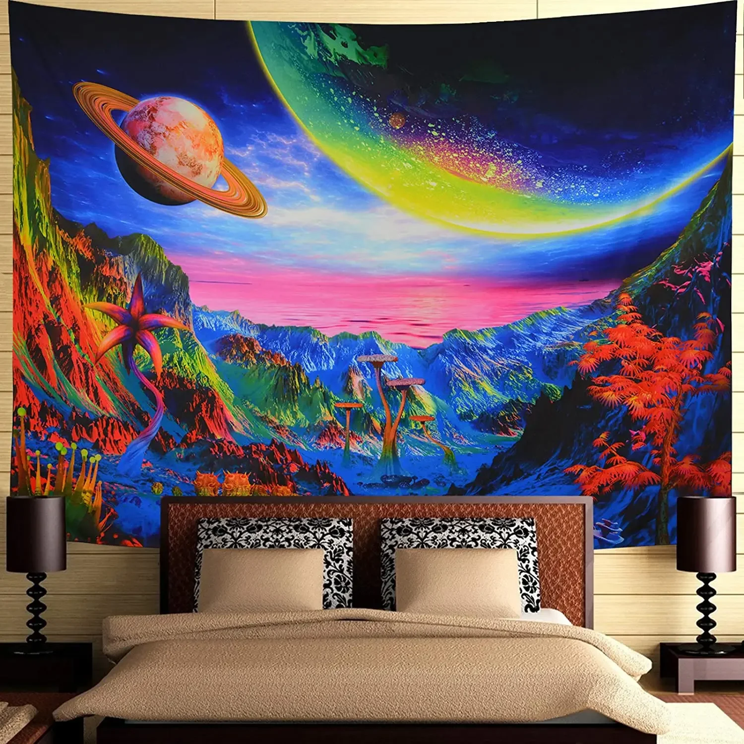 Планета Триппи Гора Психоделические Деревья Гриб Волшебное Космос Фэнтези