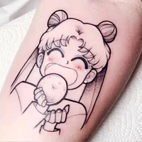 anime sailor moon eat food temporary tattoo cartoon girl black fake tatoo waterproof body tatto art decals sticker for women men