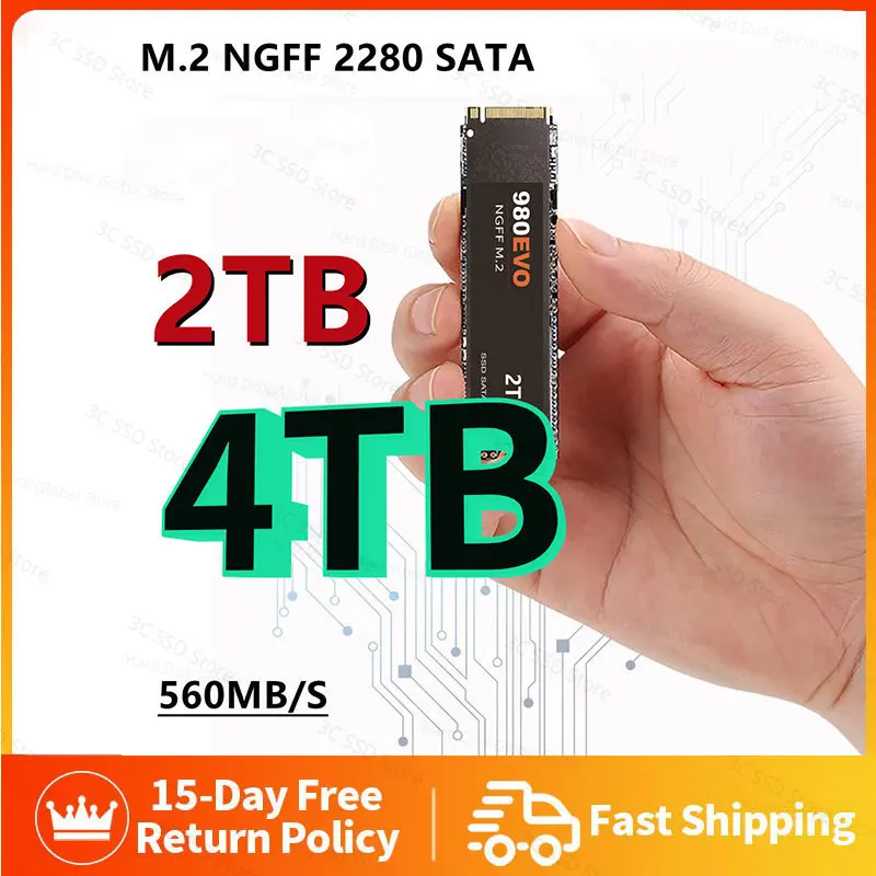 

2280 Large Capacity 1TB, 2TB Hard Disk M2 SSD NGFF SATA 4TB, Notebook, Suitable for Desktop and Notebook Computers