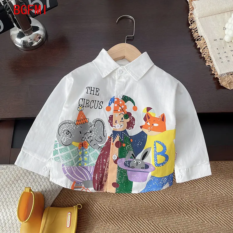 ربيع الخريف الكورية ملابس الأطفال الأولاد القطن رقيقة قمصان طفل الكرتون معطف فضفاض طويل الأكمام الرضع الصبي أعلى 1-6Y ملابس خارجية