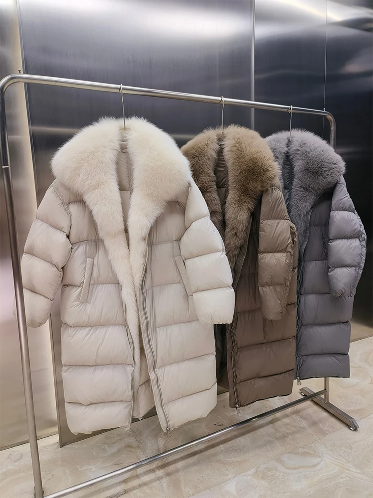 2024 новые модные женские куртки-пуховики с воротником из натурального лисьего
