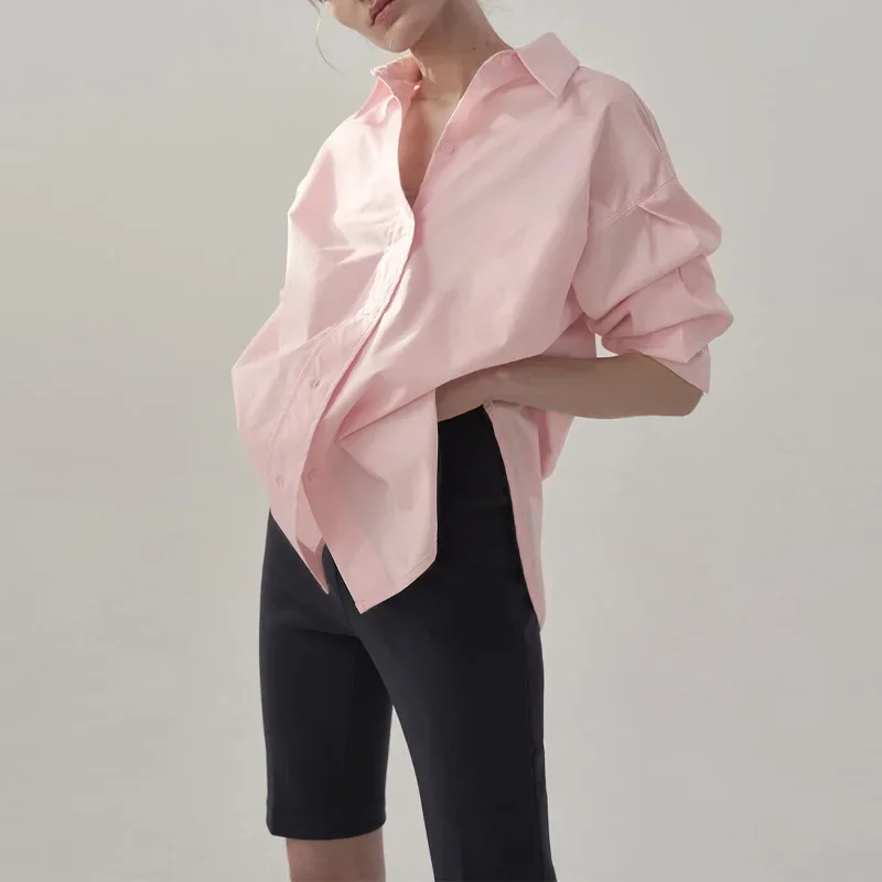 Осенняя рубашка из 100% хлопка женская одежда свободная повседневная рубашка-поло