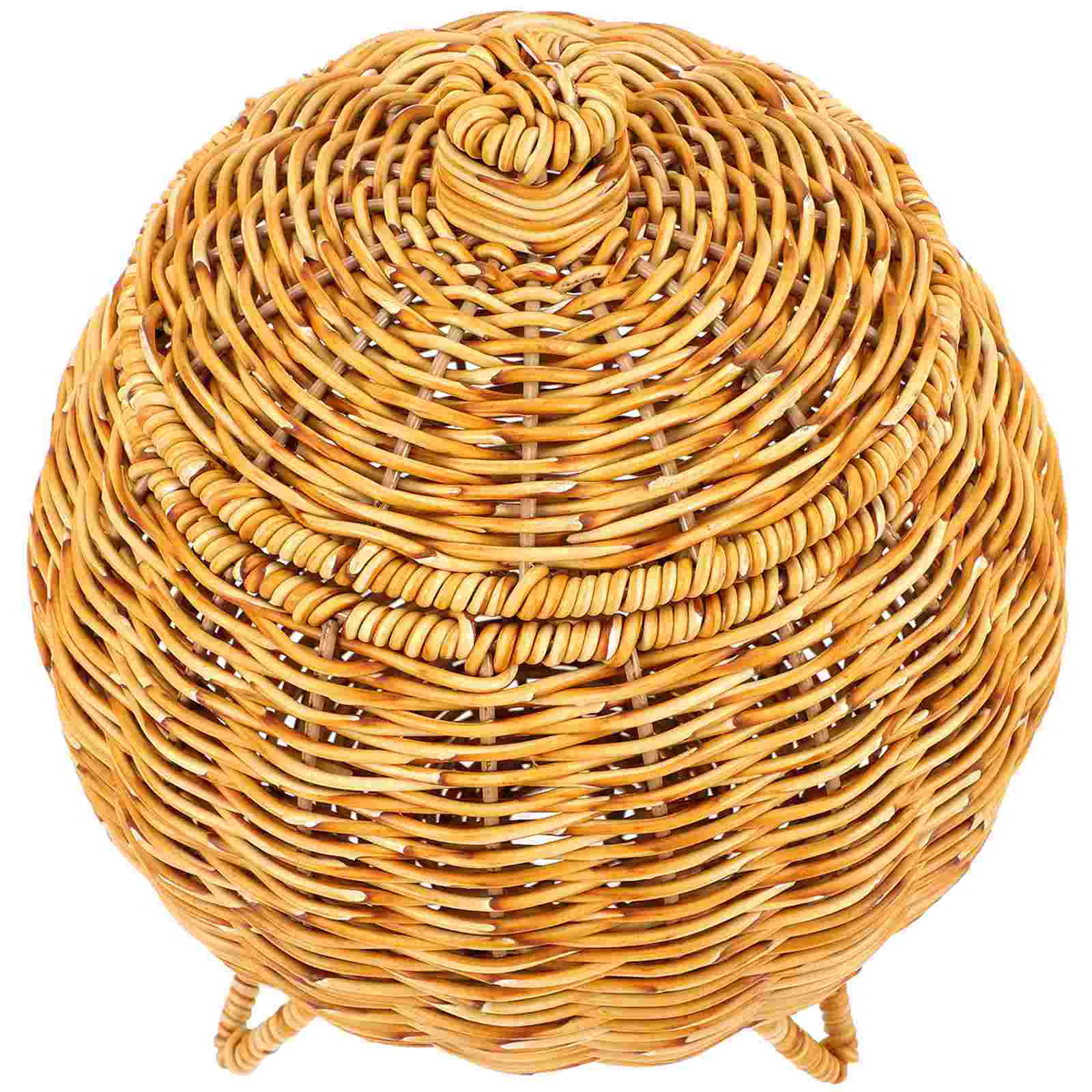 

Basket Egg Storage Holder Lid Baskets Rattan Fruit Desktop Wicker Woven Weaving Container Retro Boxes Eggs Handwoven Organizer