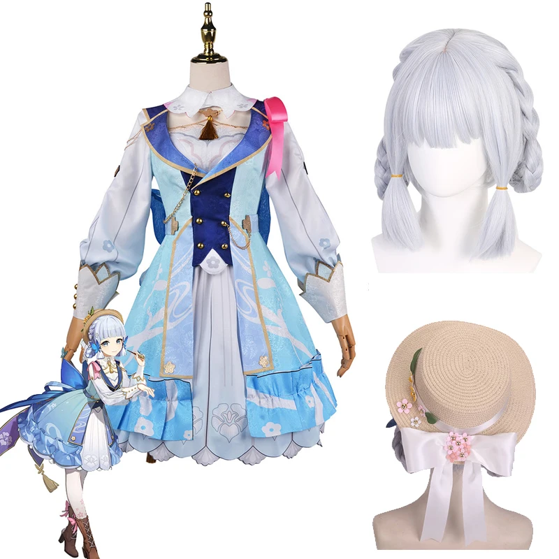 

Аниме Genshin Impact Kamisato Ayaka косплей костюм головной убор парик кепка полный комплект Хэллоуин Карнавал Женские Костюмы для ролевых игр
