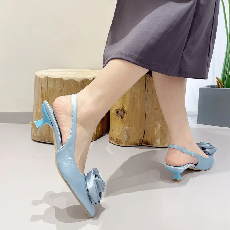 Women's Sandals Summer Casual Solid Color Pointed Toe Flower Decoration Female Footwear Outdoor Concise Ladies Shoes On Offer