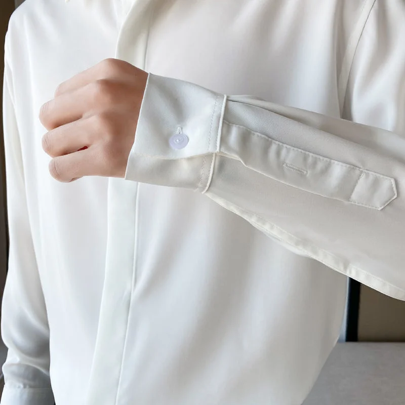 4 Colors Formal Shirts Men Slim Fashion Social Mens Dress Shirts British Style Long Sleeve Shirts Mens Ice Silk Shirts M-2XL