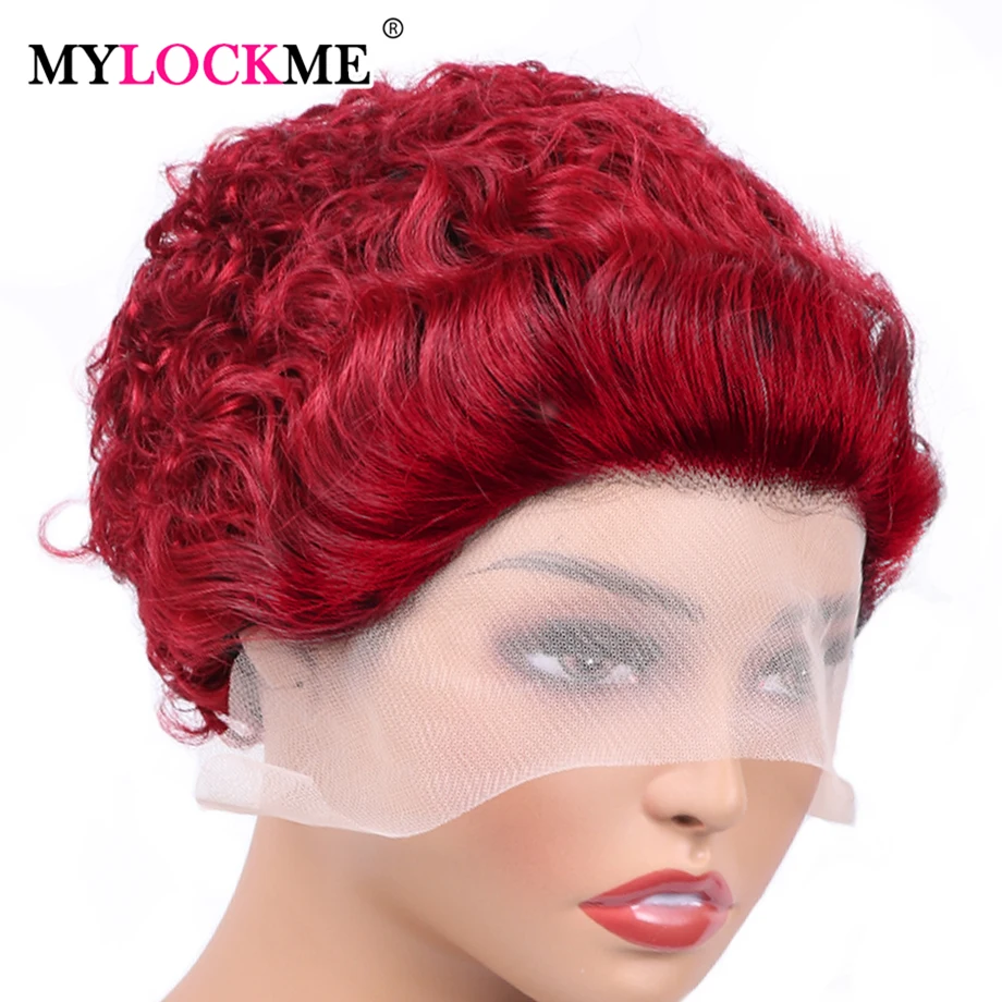 

Парик с вырезом Фея 99J, короткий, вьющийся, фронтальный парик из человеческих волос, прозрачный, для женщин, дешевый парик из человеческих во...