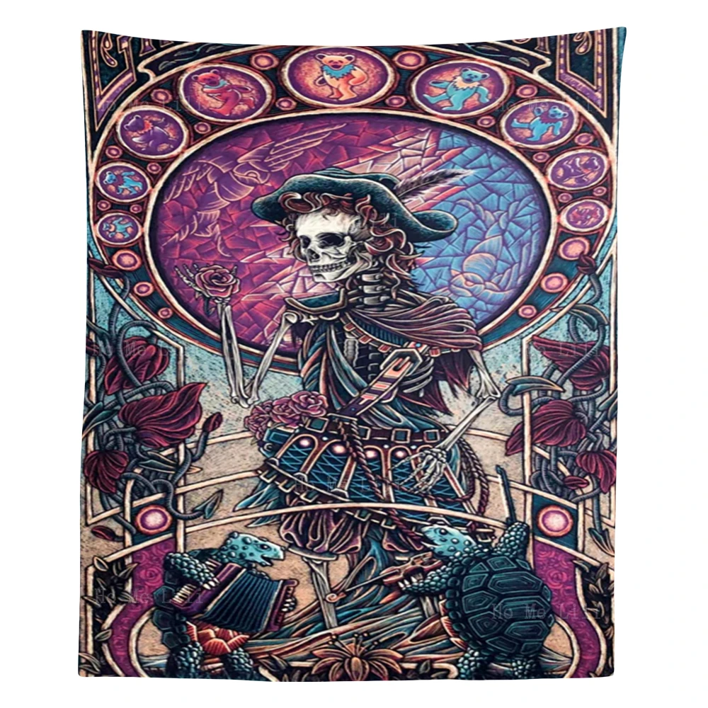 

Grateful Dead Straw Skeleton Mushroom Zodiac Flower Child Skull Hippie Trippy Tapestry By Ho Me Lili For Livingroom Wall Decor