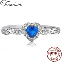 trumium 100 s925 sterling silver blue zircon heart of the sea wedding bride party rings for women adjustable anillos mujer