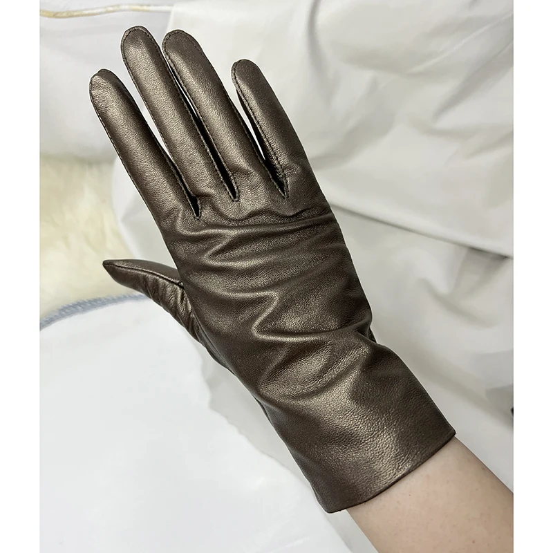 Unisex Unlined Metallic Leather Gloves Women's Sheepskin Glove Men's Driving Glove Gants