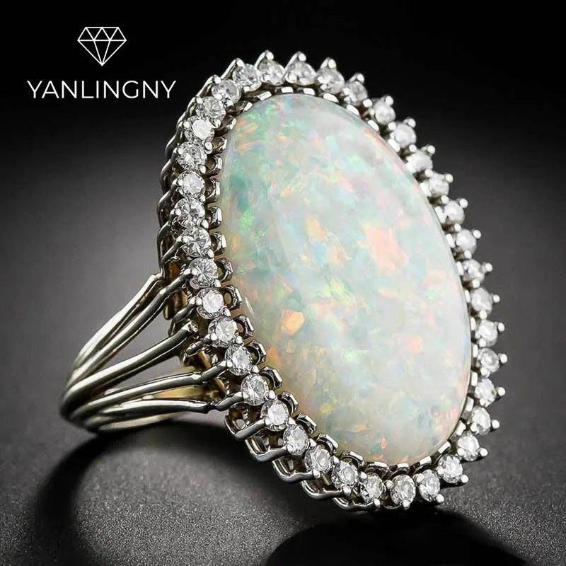 

New Fashion Oval Fire Opal Rings for Women Egg-Shaped Vintage Silver Color Ring Wedding Engagement Trendy Jewelry Anillos